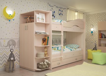 Детская кровать для девочки Мая на щитах со шкафом и ящиками, цвет Млечный дуб в Липецке