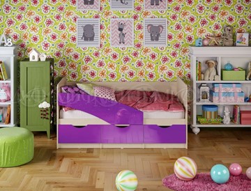 Кровать в детскую Бабочки 800*1600, Фиолетовый глянец в Липецке