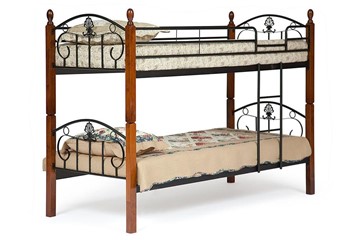 Детская кровать BOLERO двухярусная дерево гевея/металл, 90*200 см (bunk bed), красный дуб/черный в Липецке