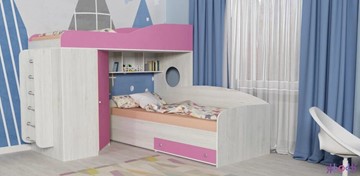 Детская кровать-шкаф Кадет-2 с металлической лестницей, корпус Винтерберг, фасад Розовый в Липецке