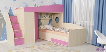 Детская кровать-шкаф Кадет-2 с универсальной лестницей, корпус Дуб, фасад Розовый в Липецке