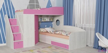 Детская кровать-шкаф Кадет-2 с универсальной лестницей, корпус Винтерберг, фасад Розовый в Липецке