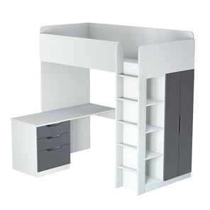 Кровать-чердак с письменным столом и шкафом POLINI Kids Simple Белый / Серый в Липецке
