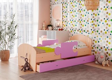 Кровать детская с бортиками и ящиком Мозайка, корпус Млечный дуб/фасад Ирис (щиты) в Липецке
