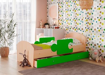 Детская кровать с бортиками и ящиком Мозайка, корпус Млечный дуб/фасад Лайм (щиты) в Липецке