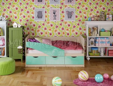Детская кровать Бабочки 800*1600, Бирюза глянец в Липецке