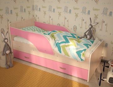 Кровать с ящиками Максимка, корпус Млечный дуб, фасад Розовый в Липецке