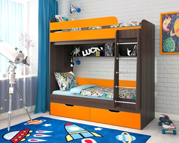 Двухъярусная детская кровать Ярофф Юниор-5, каркас Бодего, фасад Оранжевый в Липецке