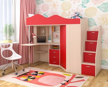 Детская кровать-шкаф Пионер-1, каркас Дуб, фасад Красный в Липецке
