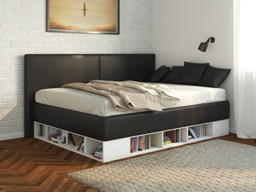 Подростковая кровать Орматек Lancaster 1, 120х200, ЛДСП белая, экокожа черная в Липецке