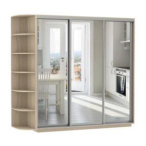 Шкаф 3-дверный Экспресс (3 зеркала), со стеллажом 2100х600х2400, шимо светлый в Липецке