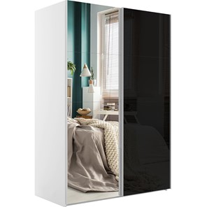 Шкаф двухдверный Эста (Зеркало/Стекло черное) 1600x660x2200, белый снег в Липецке