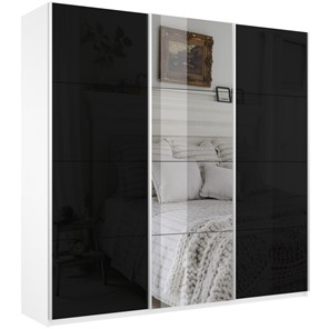 Шкаф 3-х дверный Широкий Прайм (2 Стекла Черных / Зеркало) 2400x570x2300, Белый Снег в Липецке