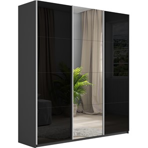 Шкаф 3-дверный Широкий Прайм (2 Стекла Черных / Зеркало) 2400x570x2300, Серый диамант в Липецке