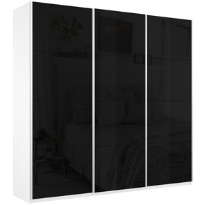 Шкаф 3-дверный Широкий Прайм (Черное стекло) 2400x570x2300,  Белый Снег в Липецке