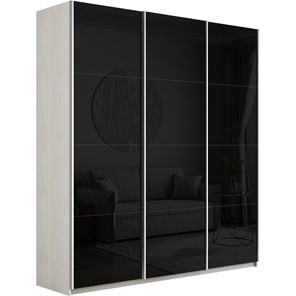 Шкаф Широкий Прайм (Черное стекло) 2400x570x2300, Ясень Анкор светлый в Липецке