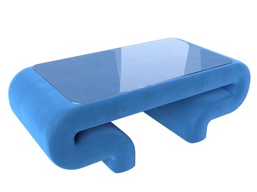 Стеклянный столик в гостиную Волна, голубой (велюр) в Липецке