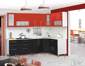 Модульная кухня Мыло 224 2600х1600, цвет Черный/Красный металлик в Липецке