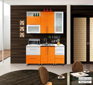 Кухня маленькая Мыло 224 1600х718, цвет Оранжевый/Белый металлик в Липецке