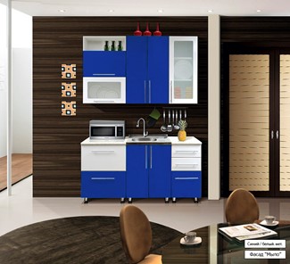 Малогабаритная кухня Мыло 224 1600х718, цвет Синий/Белый металлик в Липецке