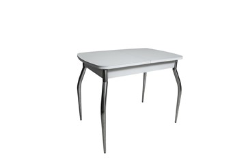 Стеклянный кухонный стол ПГ-02СТ белое/белое/хром фигурные в Липецке