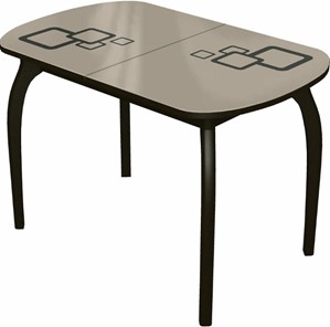 Кухонный стол раскладной Ривьера мини дерево №1, Рисунок квадро (стекло молочное/коричневый/венге) в Липецке