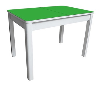 Обеденный раздвижной стол Айсберг-02 СТ2, белое ЛДСП/стекло зеленое/прямые массив белый в Липецке
