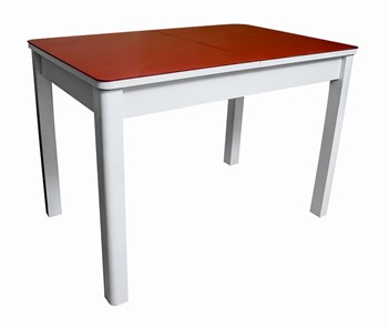Кухонный стол раскладной Айсберг-01 СТ2, белое ЛДСП/стекло алое/прямые массив белый в Липецке
