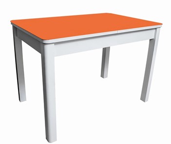 Кухонный стол раздвижной Айсберг-01 СТ2, белое ЛДСП/стекло оранжевое/прямые массив белый в Липецке