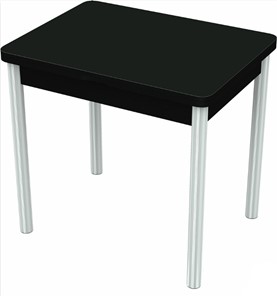 Кухонный стол раскладной Бари хром №6 (стекло черное/черный) в Липецке