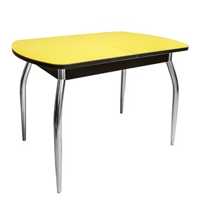 Обеденный раздвижной стол ПГ-01 СТ2, венге/желтое стекло/35 хром гнутые металл в Липецке