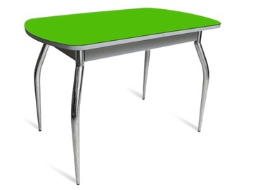 Кухонный стол ПГ-04 СТ белое/зеленое стекло/хром фигурные в Липецке