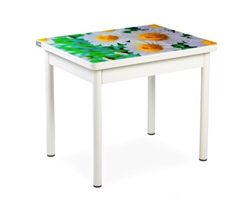 Кухонный пристенный стол СПА-01 СТФ, белый/фотопечать ромашки/опоры прямые белые в Липецке
