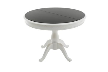 Кухонный стол раскладной Фабрицио-1 Glass, Круг 1000, (Тон 9 - Эмаль белая + Чёрное) в Липецке