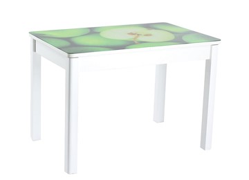 Кухонный стол раскладной Айсберг-02 СТФ, белое лдсп/зеленые яблоки/40 прямые массив белые в Липецке
