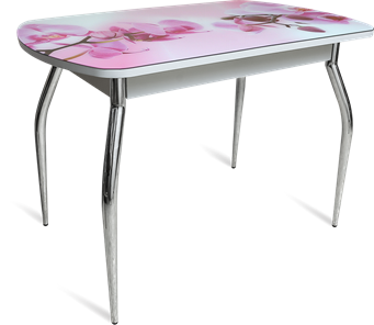 Кухонный стол ПГ-04 СТФ белое/орхидея/хром фигурные в Липецке