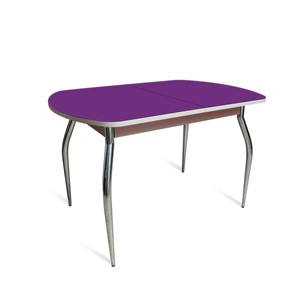 Кухонный раздвижной стол ПГ-07 СТ2, дуб молочный/фиолетовое стекло/35 хром гнутые металл в Липецке