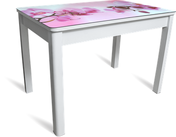 Кухонный стол раздвижной Айсберг мини СТФ, белое лдсп/орхидея/40 прямые массив белые в Липецке