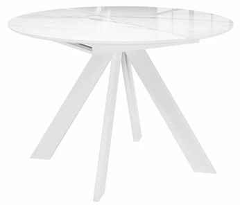 Стол обеденный раскладной раздвижной DikLine SFC110 d1100 стекло Оптивайт Белый мрамор/подстолье белое/опоры белые в Липецке