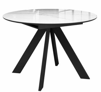 Стеклянный кухонный стол раздвижной  DikLine SFC110 d1100 стекло Оптивайт Белый мрамор/подстолье черное/опоры черные в Липецке