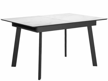 Стеклянный стол раздвижной DikLine SFH125 стекло Оптивайт Белый мрамор/подстолье черное в Липецке