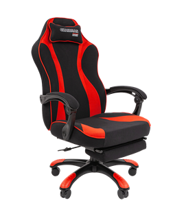 Кресло игровое CHAIRMAN GAME 35 с выдвижной подставкой для ног Ткань  черная / Ткань красная в Липецке