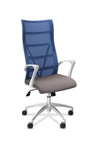Кресло для руководителя Топ X белый каркас, сетка/ткань TW / синяя/серая в Липецке