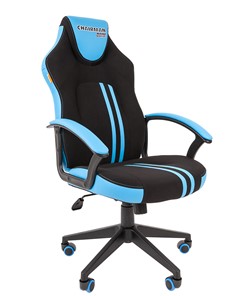 Кресло игровое CHAIRMAN GAME 26  Экокожа - Ткань стандарт. Черный/голубой в Липецке