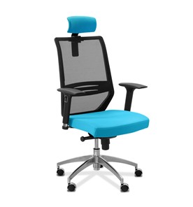 Офисное кресло Aero lux с подголовником, сетка/ткань TW / черная/голубая в Липецке
