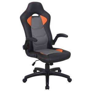 Кресло офисное BRABIX "Skill GM-005", откидные подлокотники, экокожа, черное/оранжевое, 532495 в Липецке