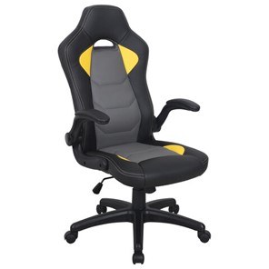 Кресло офисное BRABIX "Skill GM-005", откидные подлокотники, экокожа, черное/желтое, 532494 в Липецке