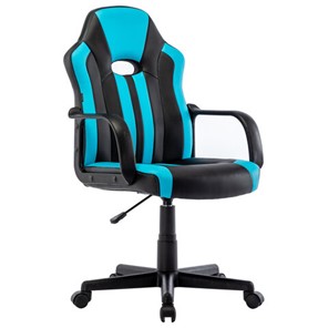 Кресло офисное BRABIX "Stripe GM-202", экокожа, черное/голубое, 532509 в Липецке