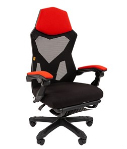 Офисное кресло CHAIRMAN 571 с подставкой для ног , сетчатый акрил / полиэстер черный/красный в Липецке
