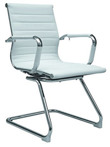 Кресло офисное ДамОфис B110 на полозьях, экокожа / хром, белый в Липецке